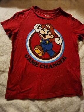 Old Navy Red Mario Graphic Tee with Blue Accent